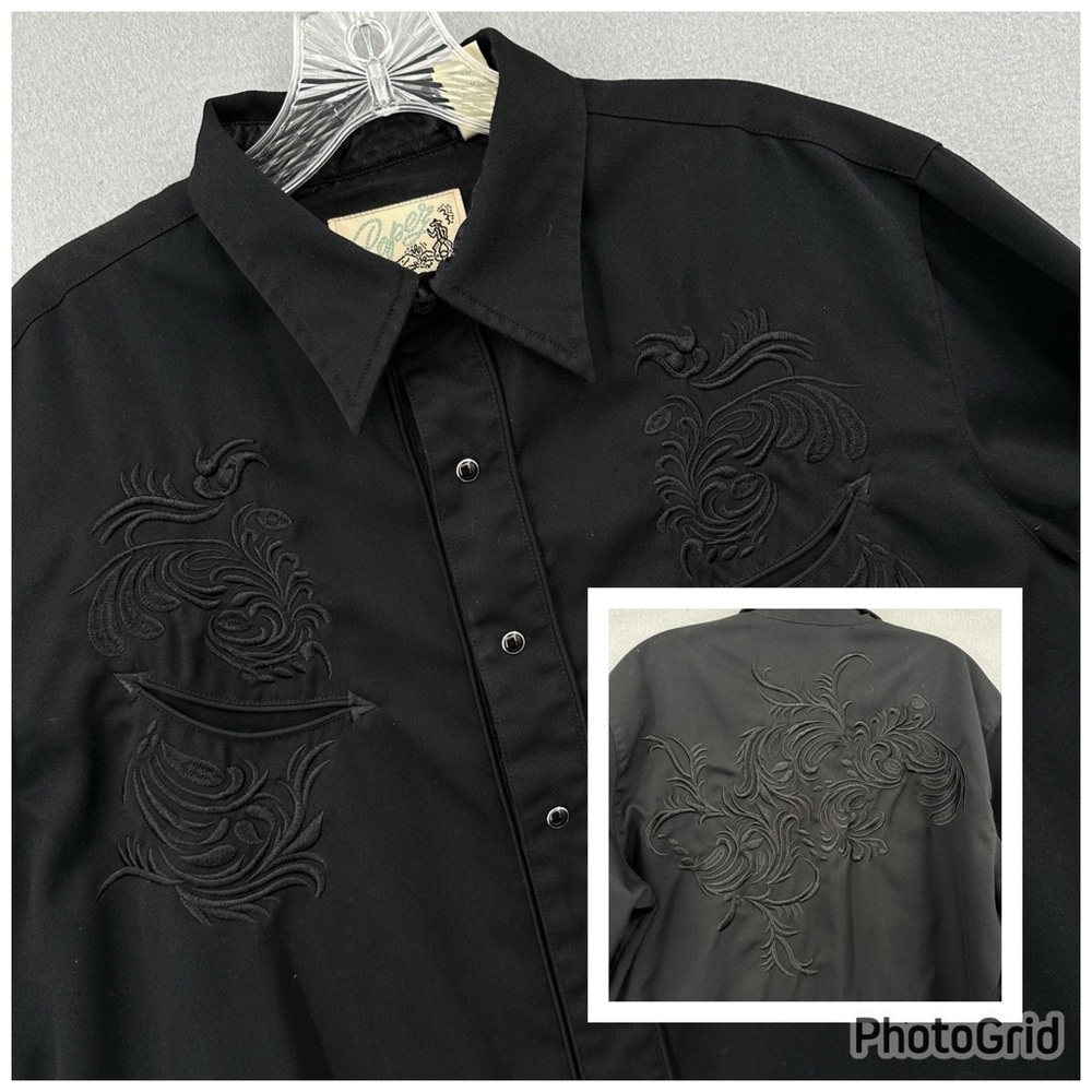 Roper Denver Embroidered Pearl Snaps Shirt Mens Large Black/Black Cowboy Western